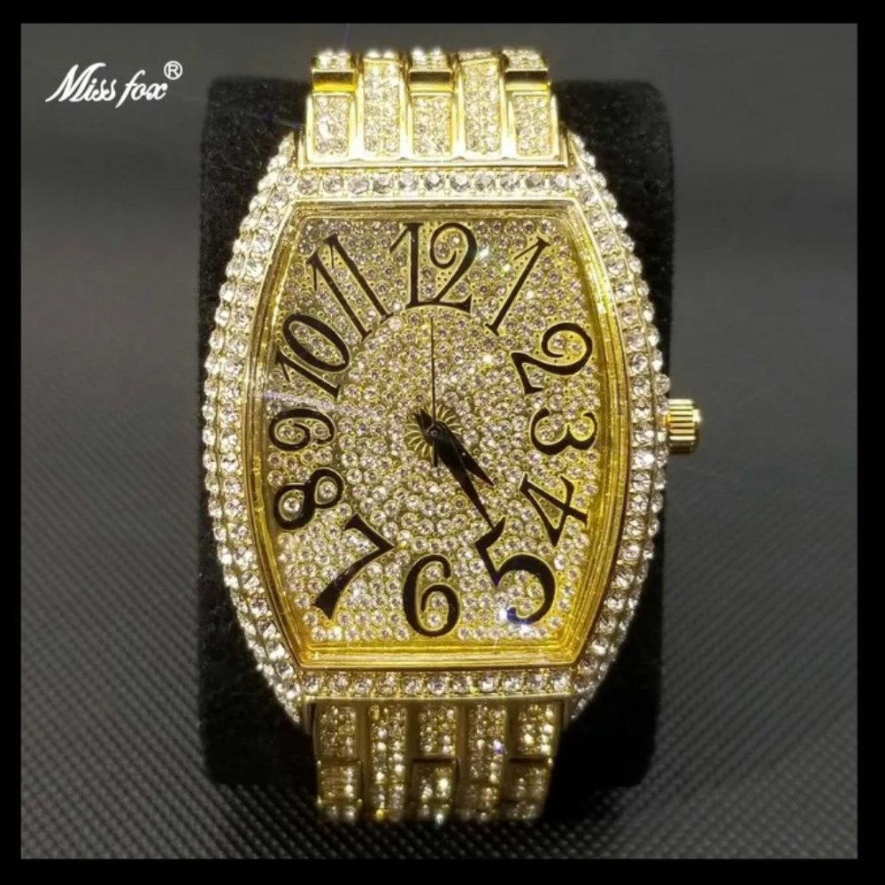 2022 MISSFOX Luxury Mens Watches Fashion Hip Hop Iced Diamond Waterproof
